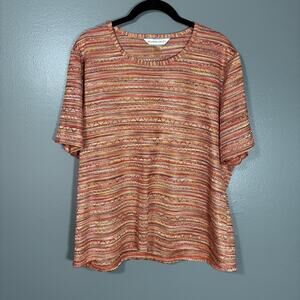 Allison Daley Women's Orange Earth Tones Knit Top - Size XL - Textured Stripes